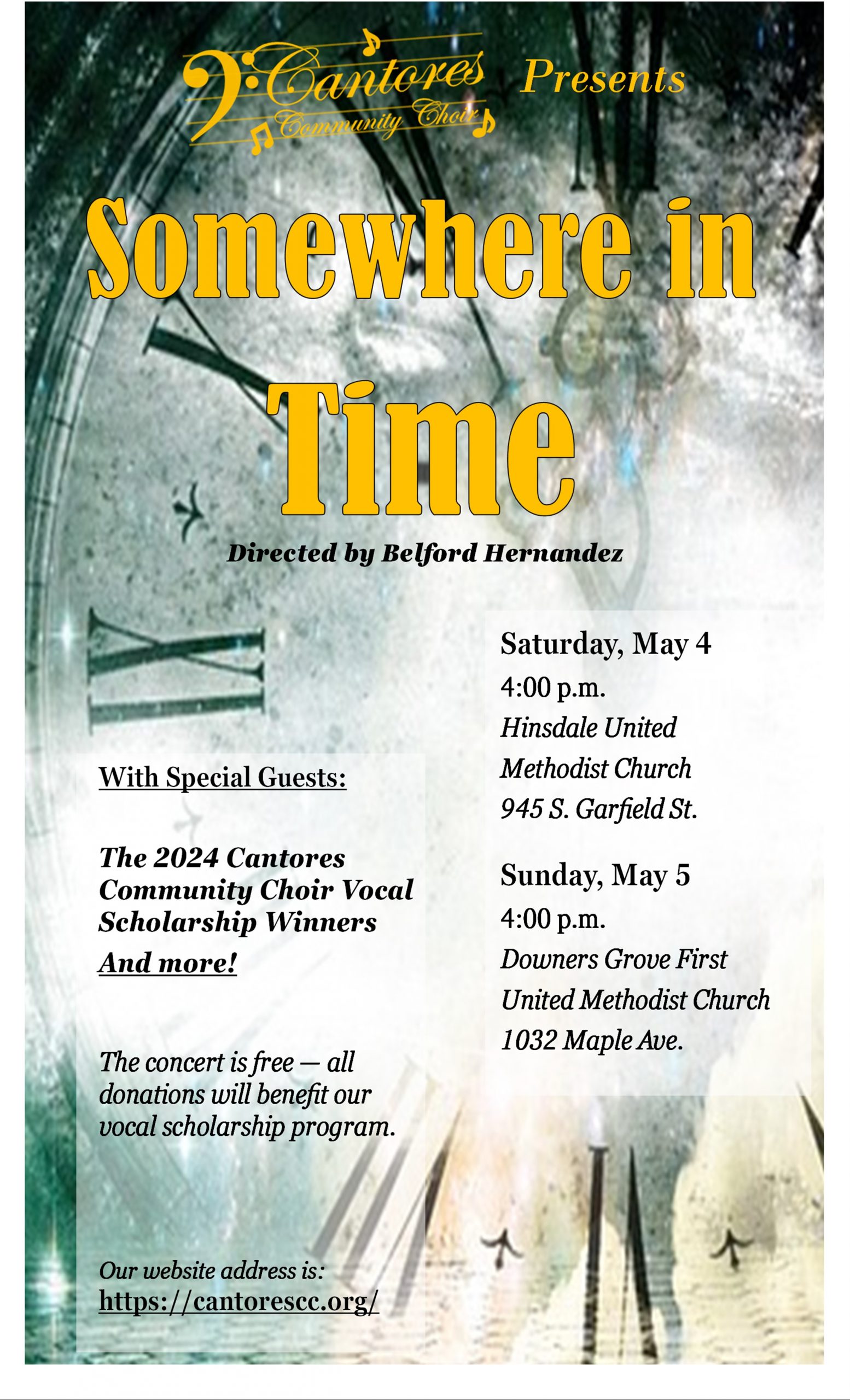 Spring 2024 concert flyer for Cantores Community Choir